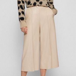 BOSS Hugo Boss Telita High Rise Faux Leather Wide Leg Warm Beige Crop Pant NWT 6